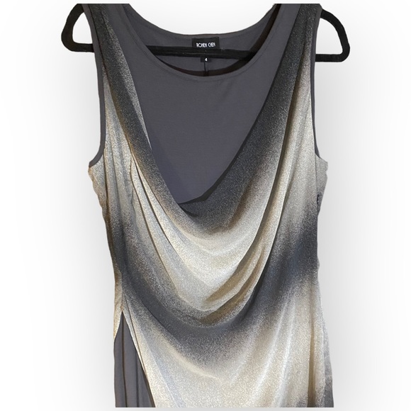 Ronan Chen Stretch Silky Slip Dress Tunic Grey White Size Medium - Picture 10 of 12